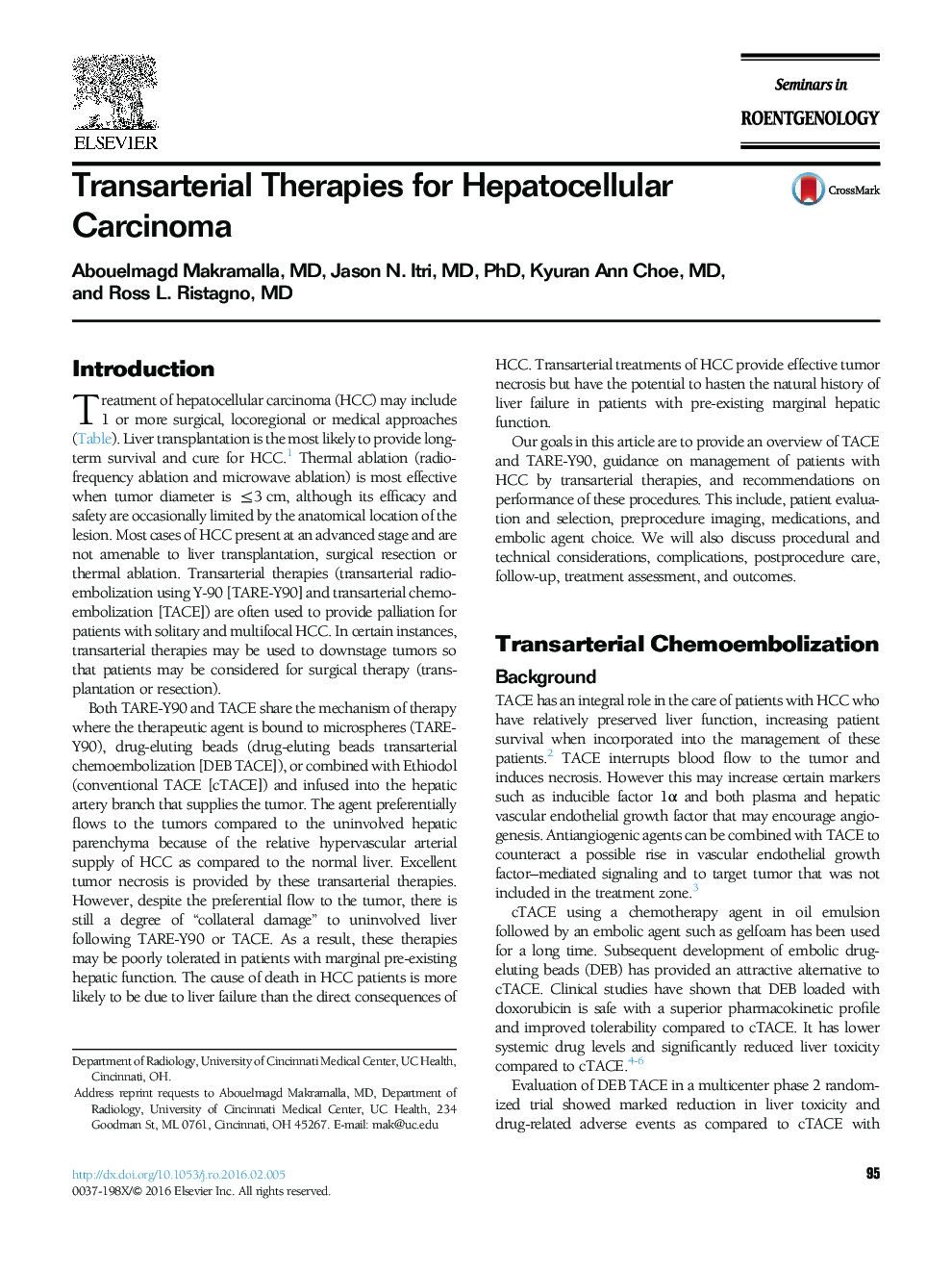 Transarterial Therapies for Hepatocellular Carcinoma