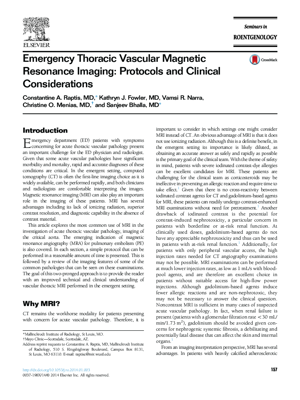 Emergency Thoracic Vascular Magnetic Resonance Imaging: Protocols and Clinical Considerations