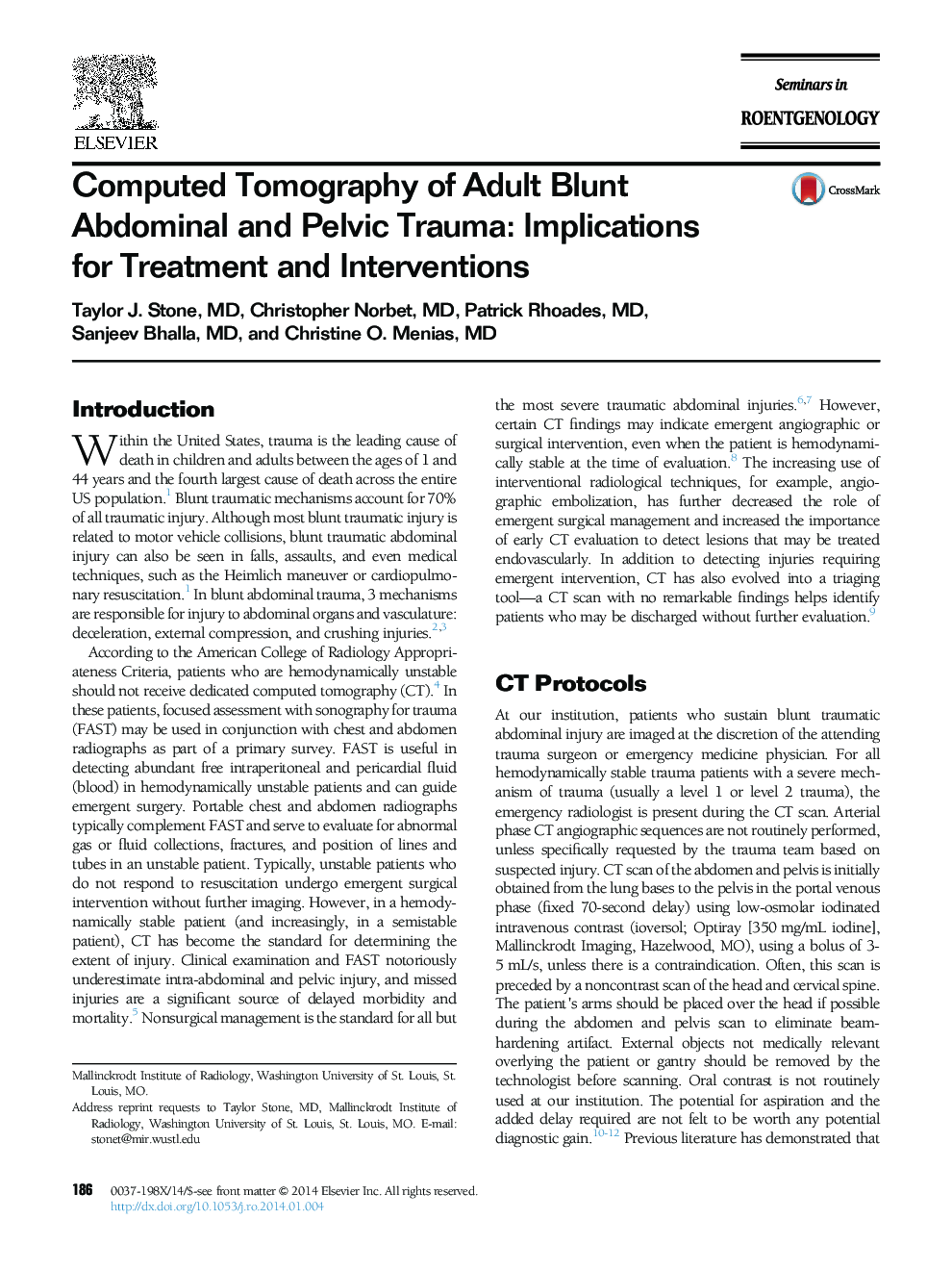 Computed Tomography of Adult Blunt Abdominal and Pelvic Trauma: Implications for Treatment and Interventions