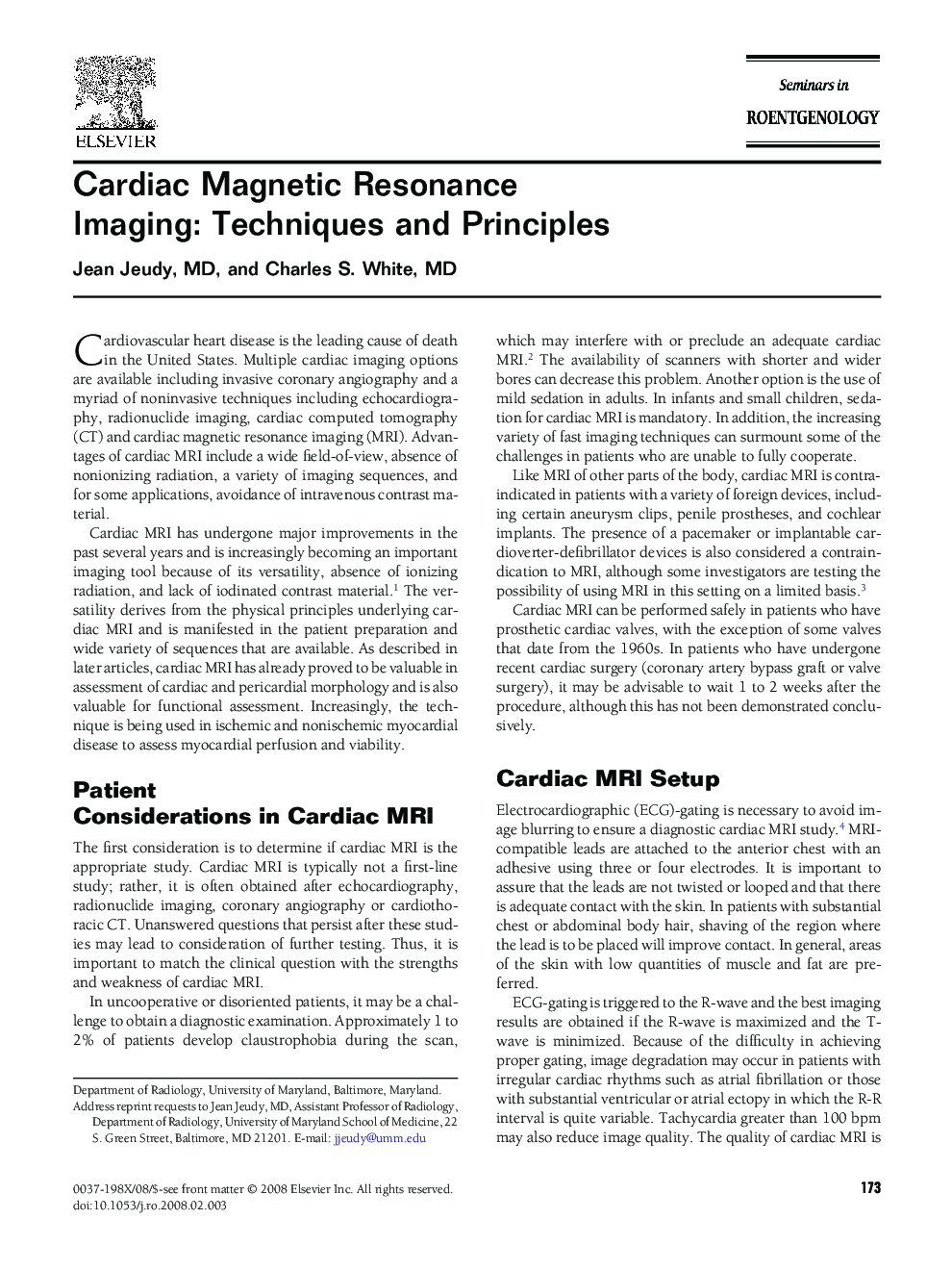 Cardiac Magnetic Resonance Imaging: Techniques and Principles