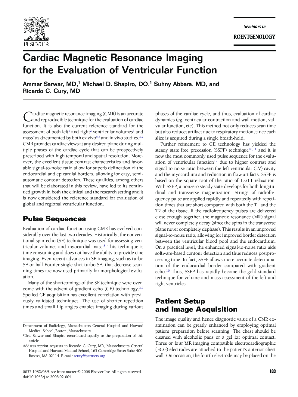 Cardiac Magnetic Resonance Imaging for the Evaluation of Ventricular Function