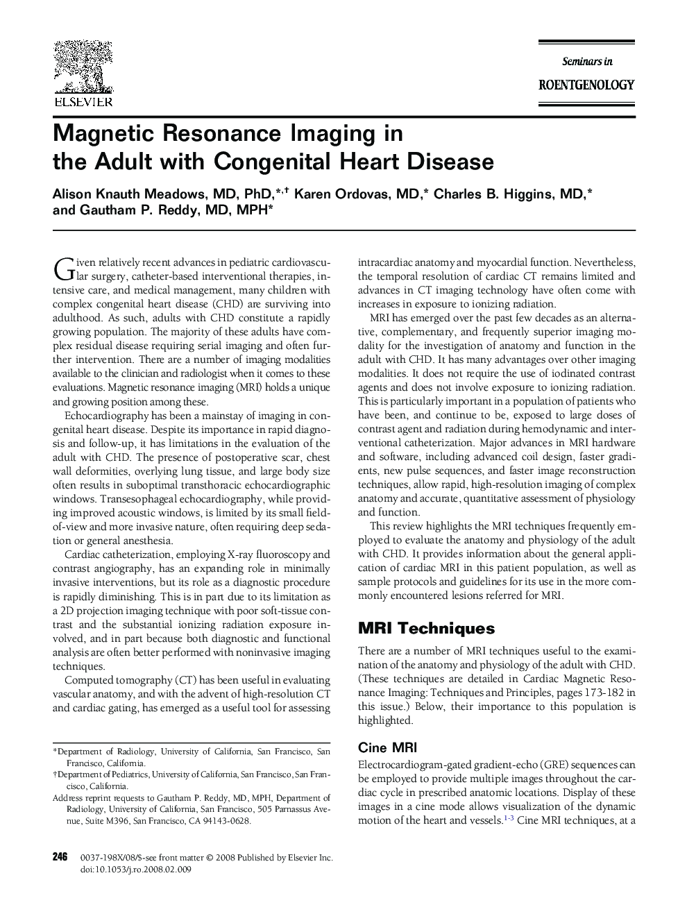 Magnetic Resonance Imaging in the Adult with Congenital Heart Disease
