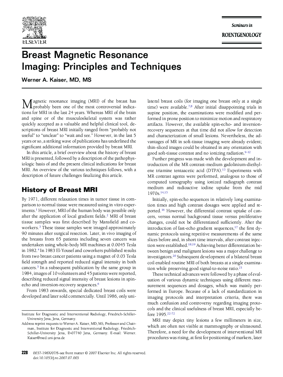 Breast Magnetic Resonance Imaging: Principles and Techniques