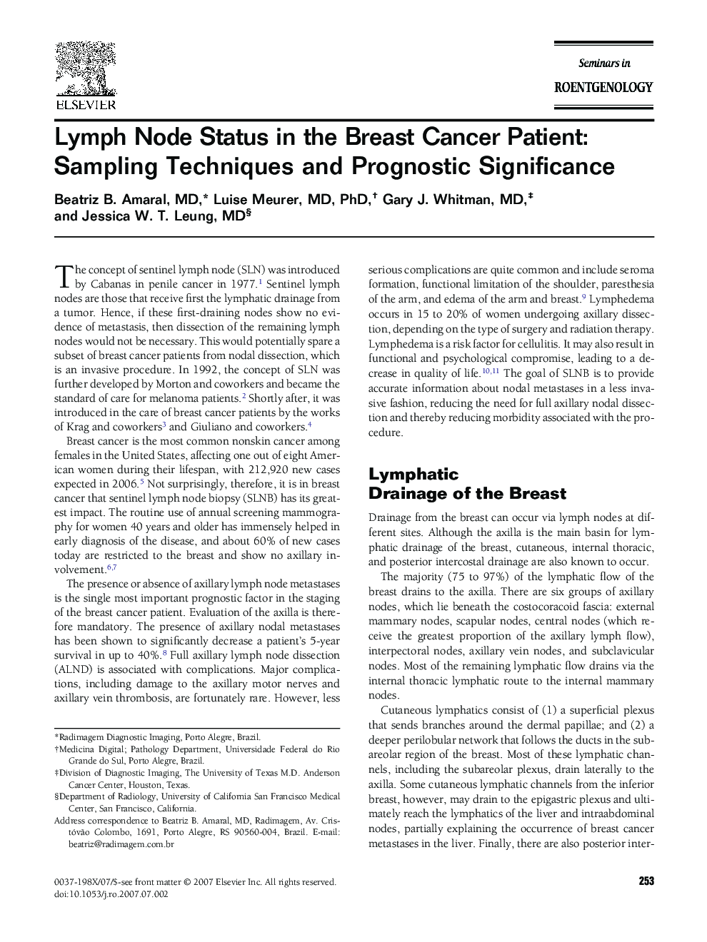 Lymph Node Status in the Breast Cancer Patient: Sampling Techniques and Prognostic Significance