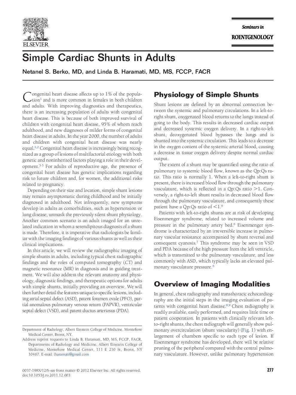 Simple Cardiac Shunts in Adults