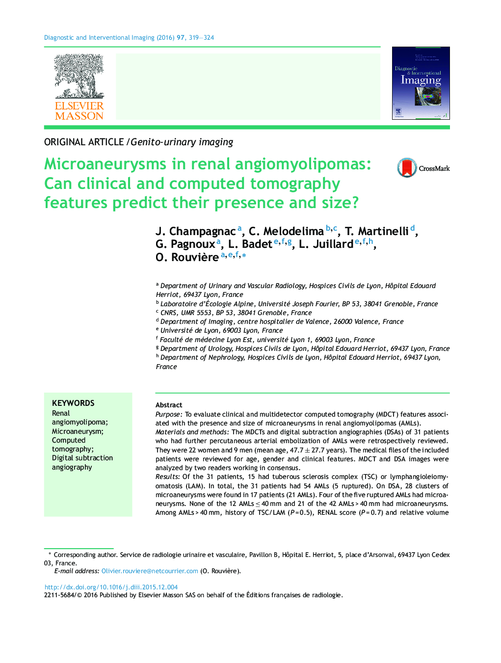 Microaneurysms in renal angiomyolipomas: Can clinical and computed tomography features predict their presence and size?