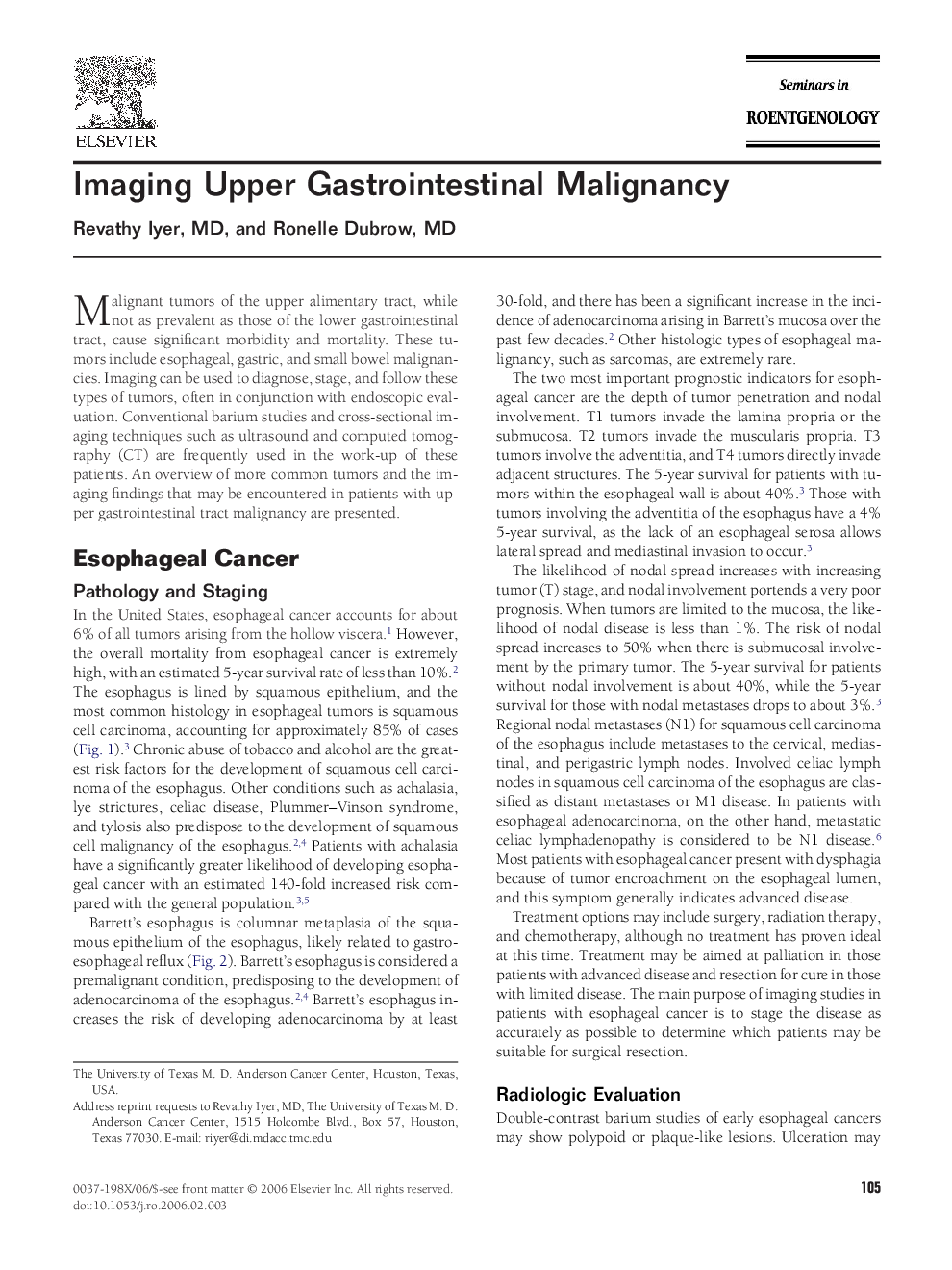 Imaging Upper Gastrointestinal Malignancy