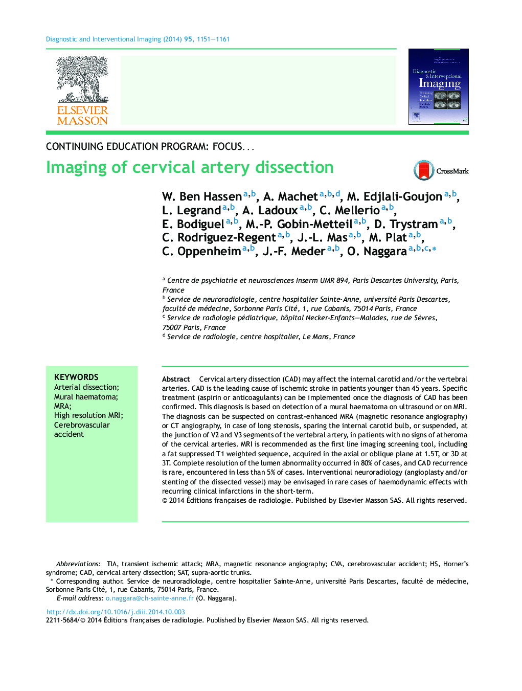 Imaging of cervical artery dissection