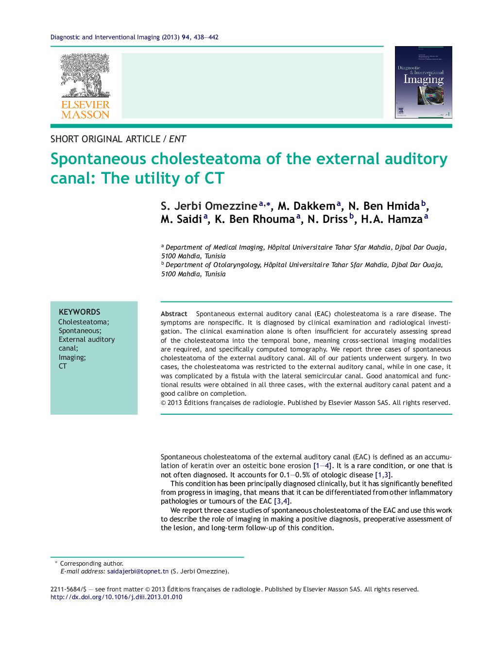 Spontaneous cholesteatoma of the external auditory canal: The utility of CT