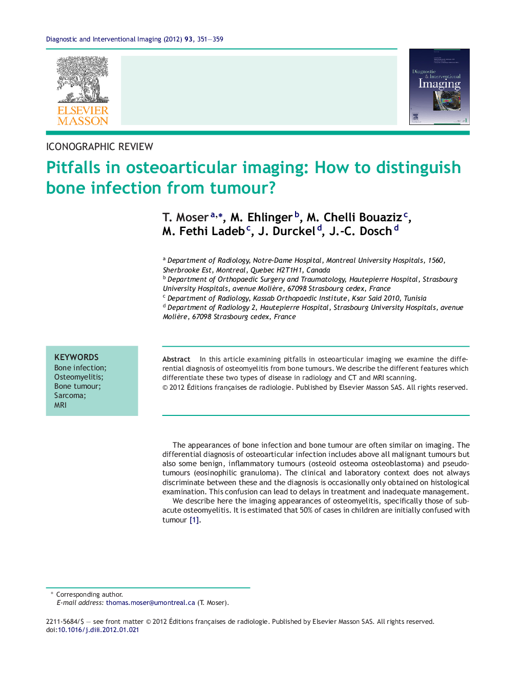 Pitfalls in osteoarticular imaging: How to distinguish bone infection from tumour?