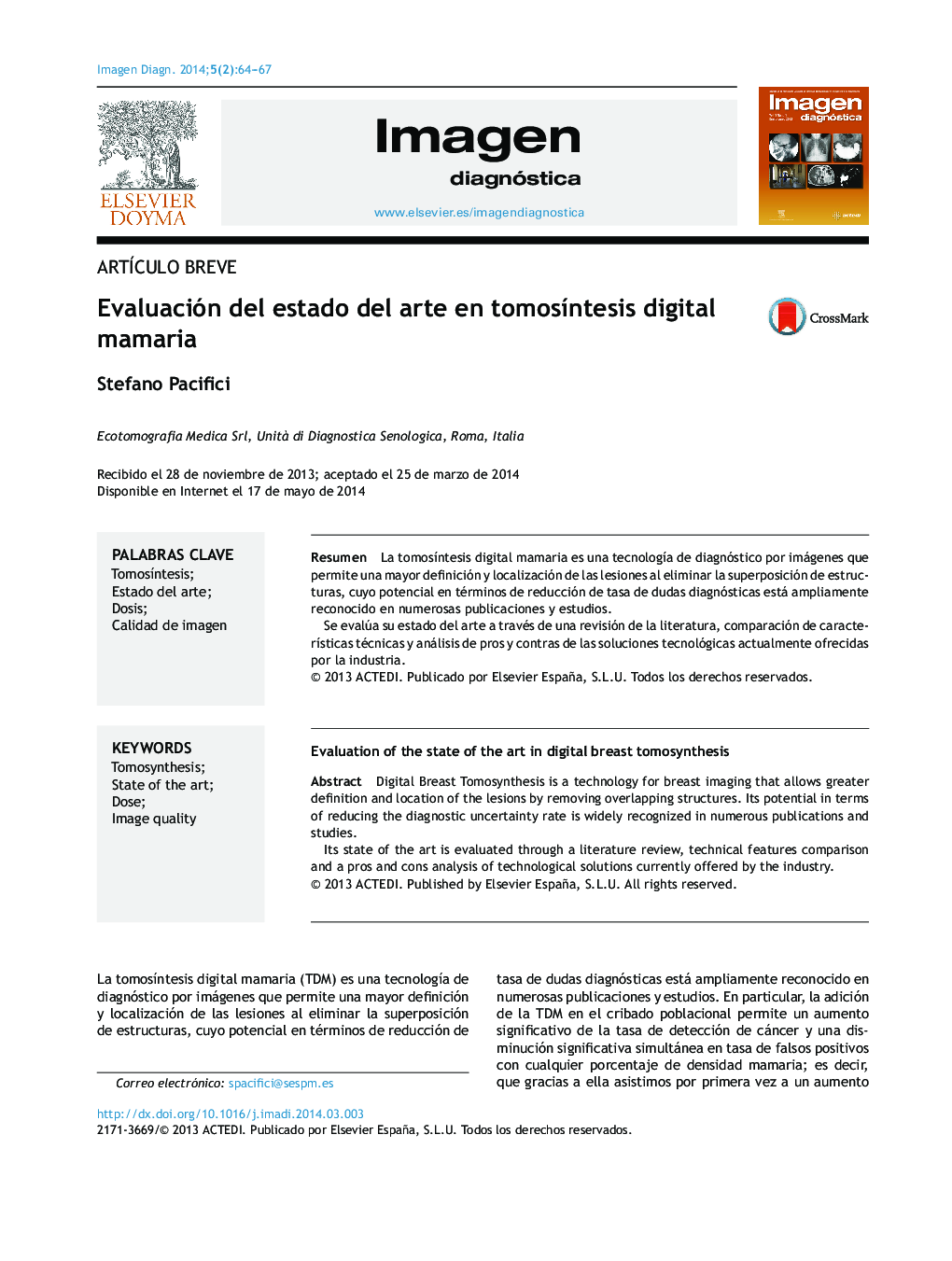 Evaluación del estado del arte en tomosíntesis digital mamaria