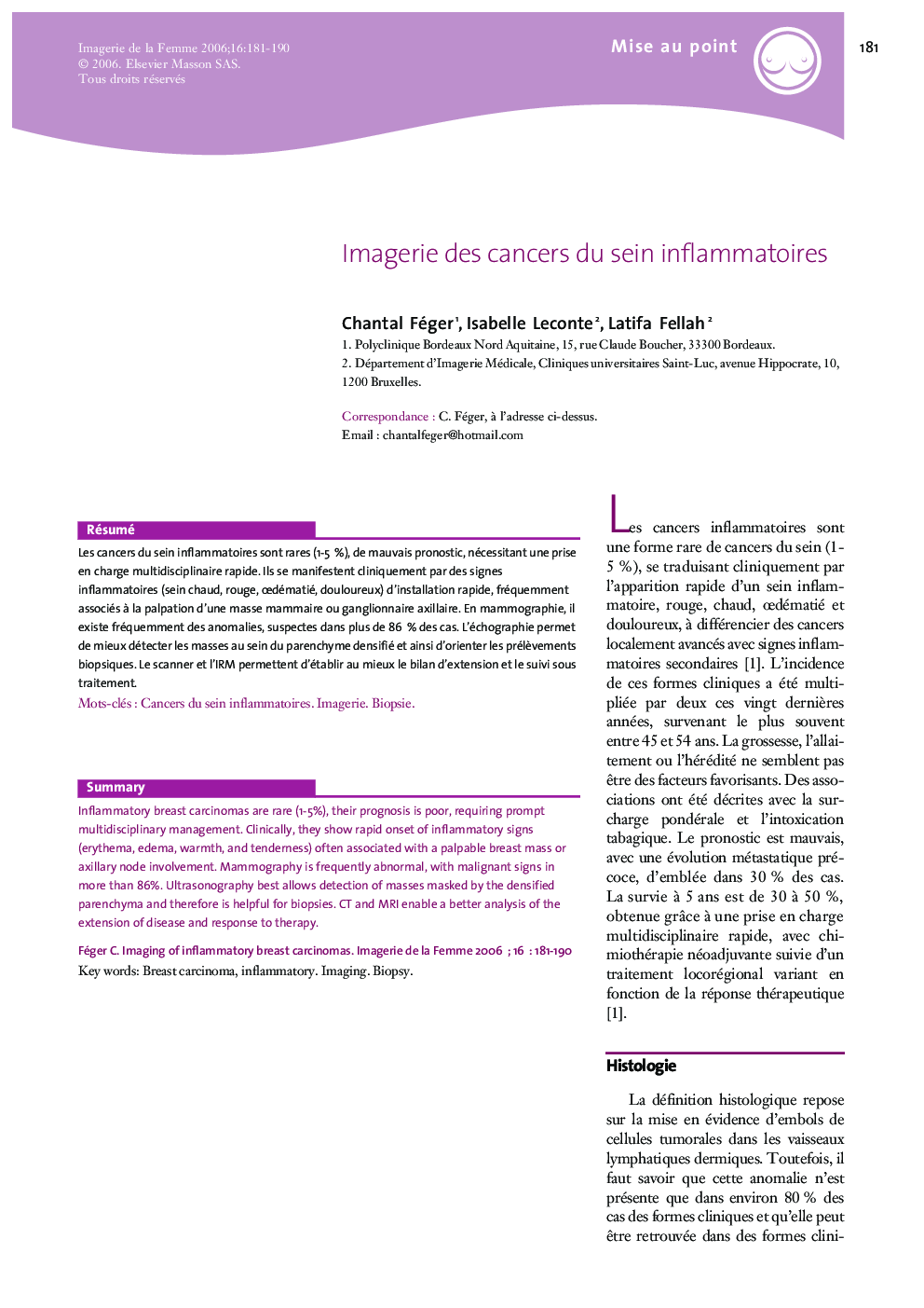 Imagerie des cancers du sein inflammatoires