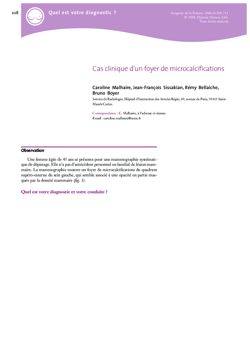 Cas clinique d'un foyer de microcalcifications