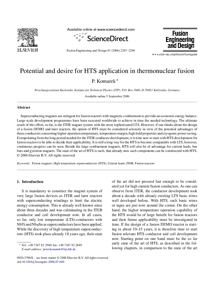 Potential and desire for HTS application in thermonuclear fusion