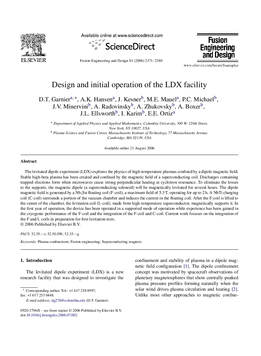 Design and initial operation of the LDX facility