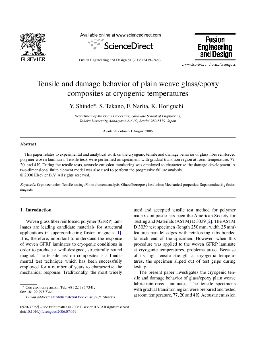 Tensile and damage behavior of plain weave glass/epoxy composites at cryogenic temperatures