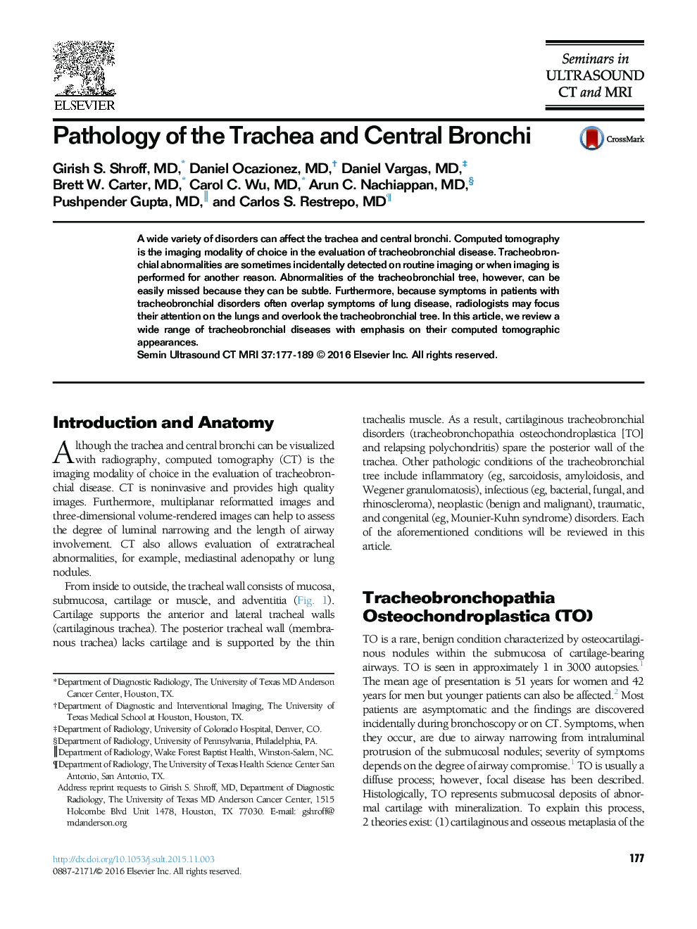 Pathology of the Trachea and Central Bronchi