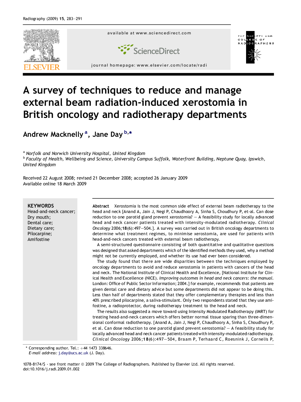 A survey of techniques to reduce and manage external beam radiation-induced xerostomia in British oncology and radiotherapy departments