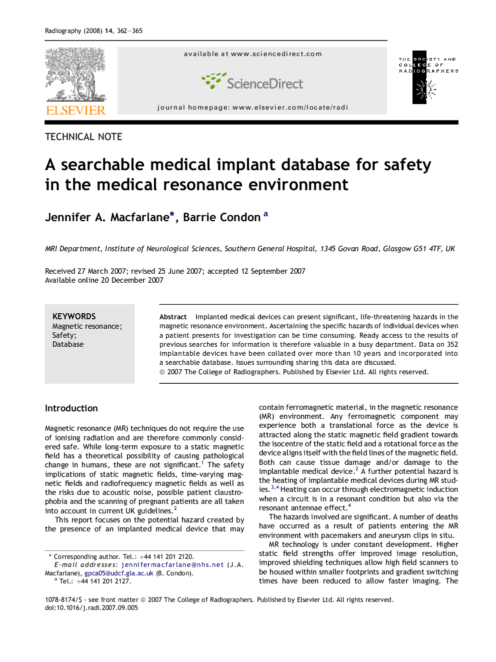 A searchable medical implant database for safety in the medical resonance environment