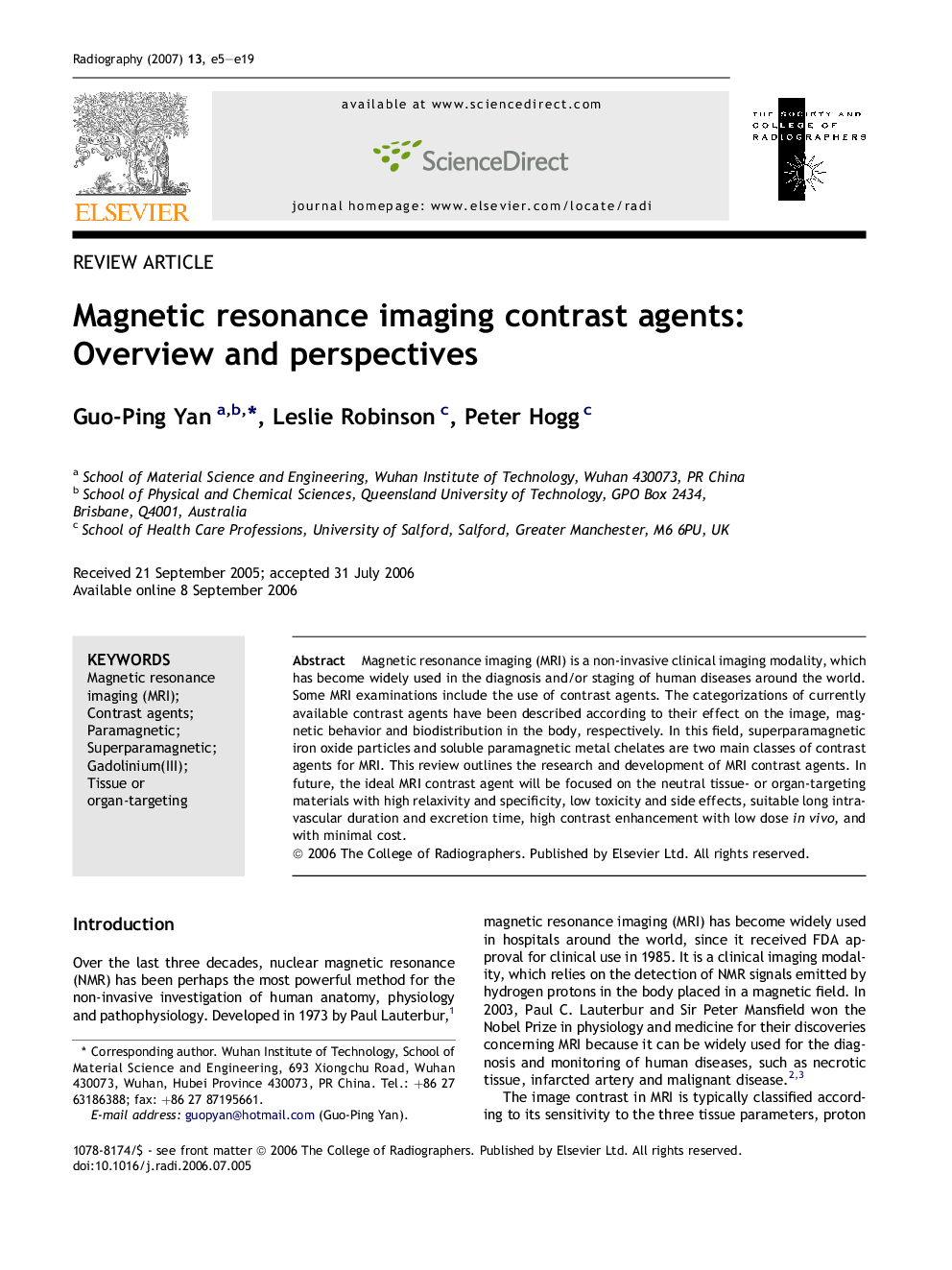 Magnetic resonance imaging contrast agents: Overview and perspectives