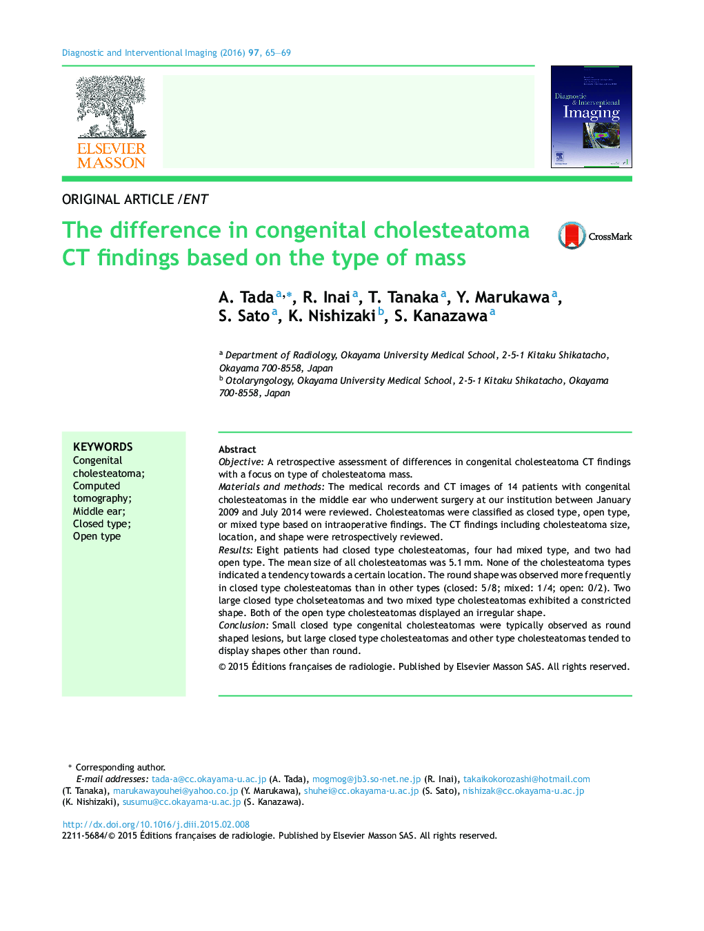 The difference in congenital cholesteatoma CT findings based on the type of mass