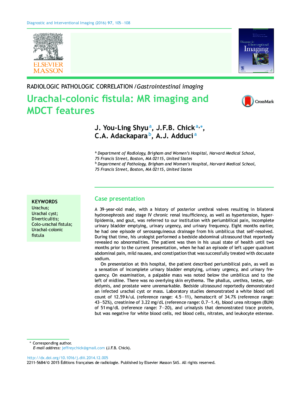 Urachal-colonic fistula: MR imaging and MDCT features