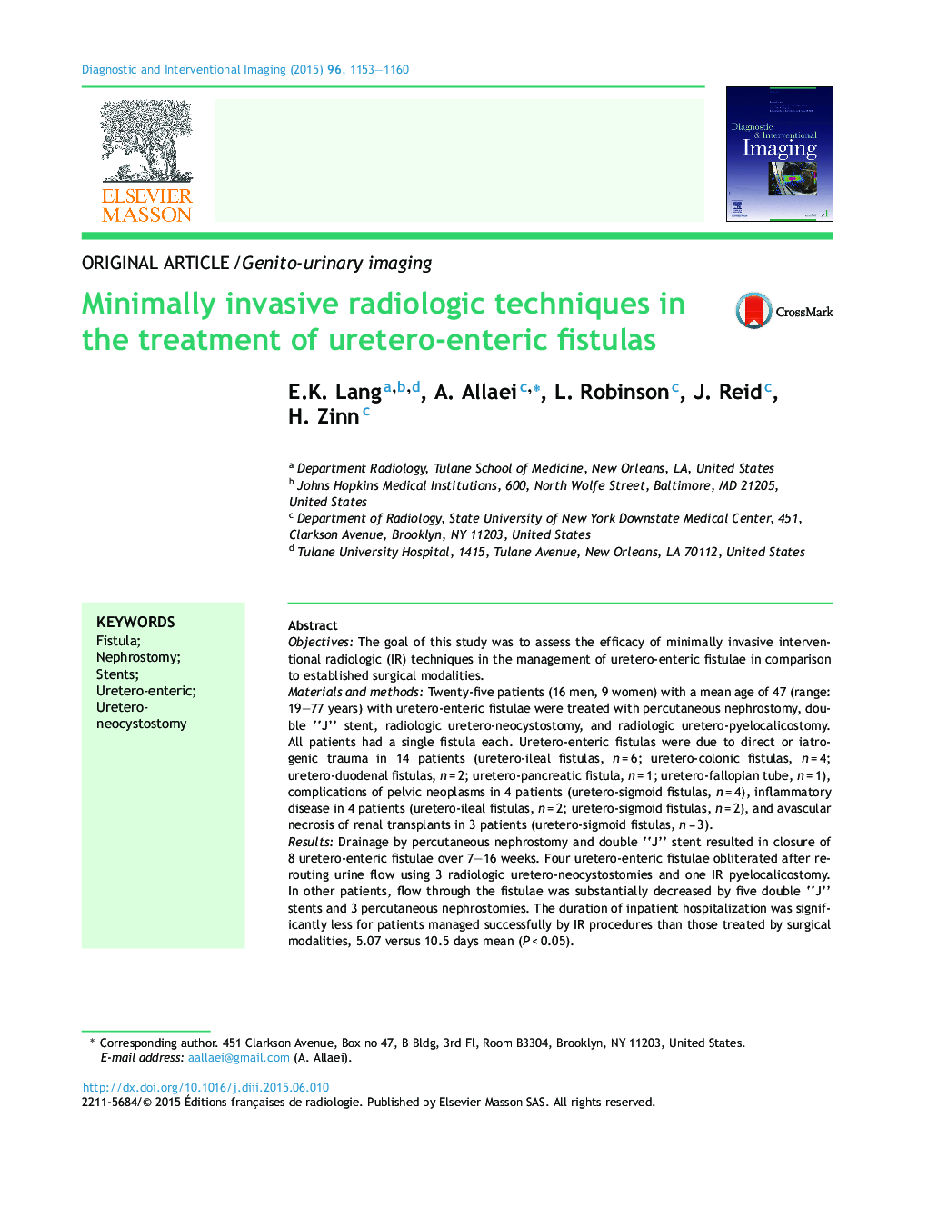 Minimally invasive radiologic techniques in the treatment of uretero-enteric fistulas