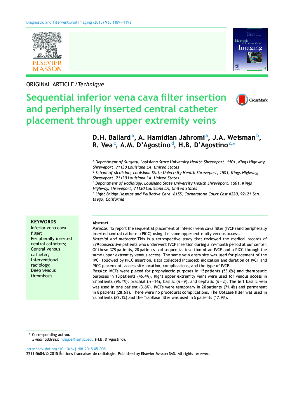 Sequential inferior vena cava filter insertion and peripherally inserted central catheter placement through upper extremity veins