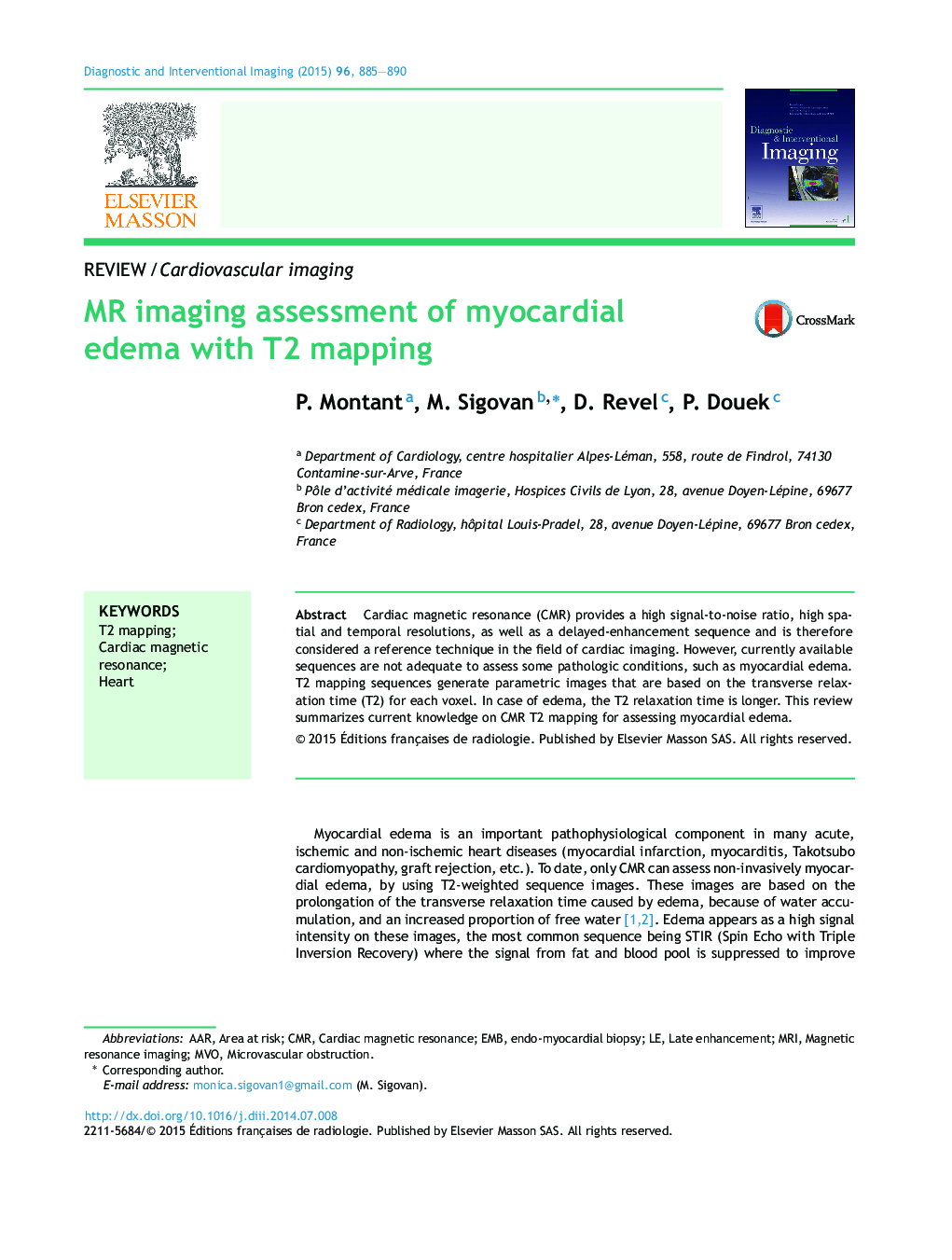 MR imaging assessment of myocardial edema with T2 mapping