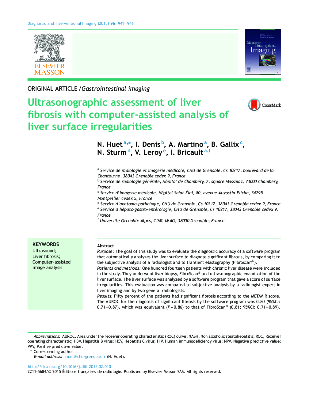 Ultrasonographic assessment of liver fibrosis with computer-assisted analysis of liver surface irregularities