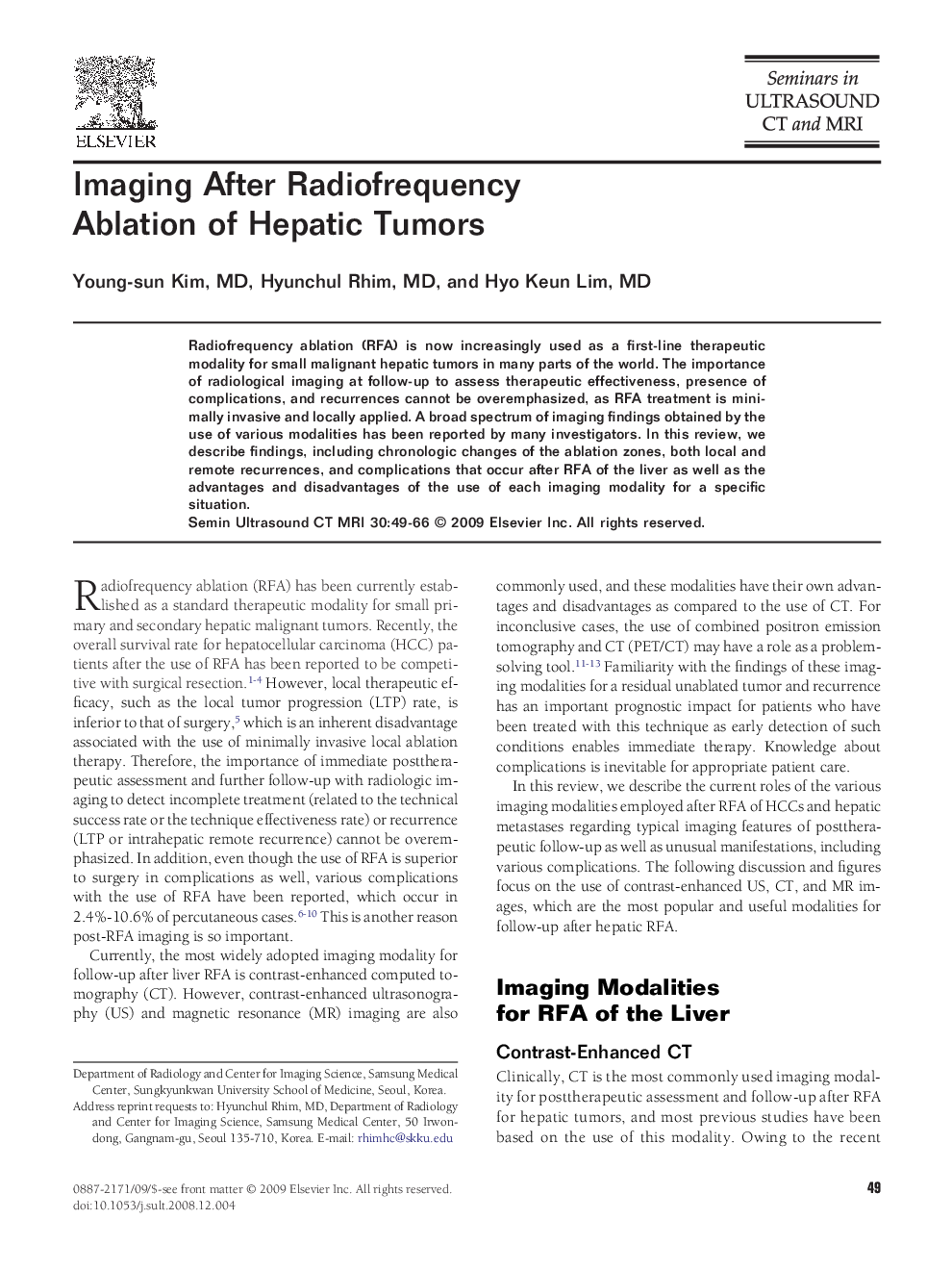 Imaging After Radiofrequency Ablation of Hepatic Tumors