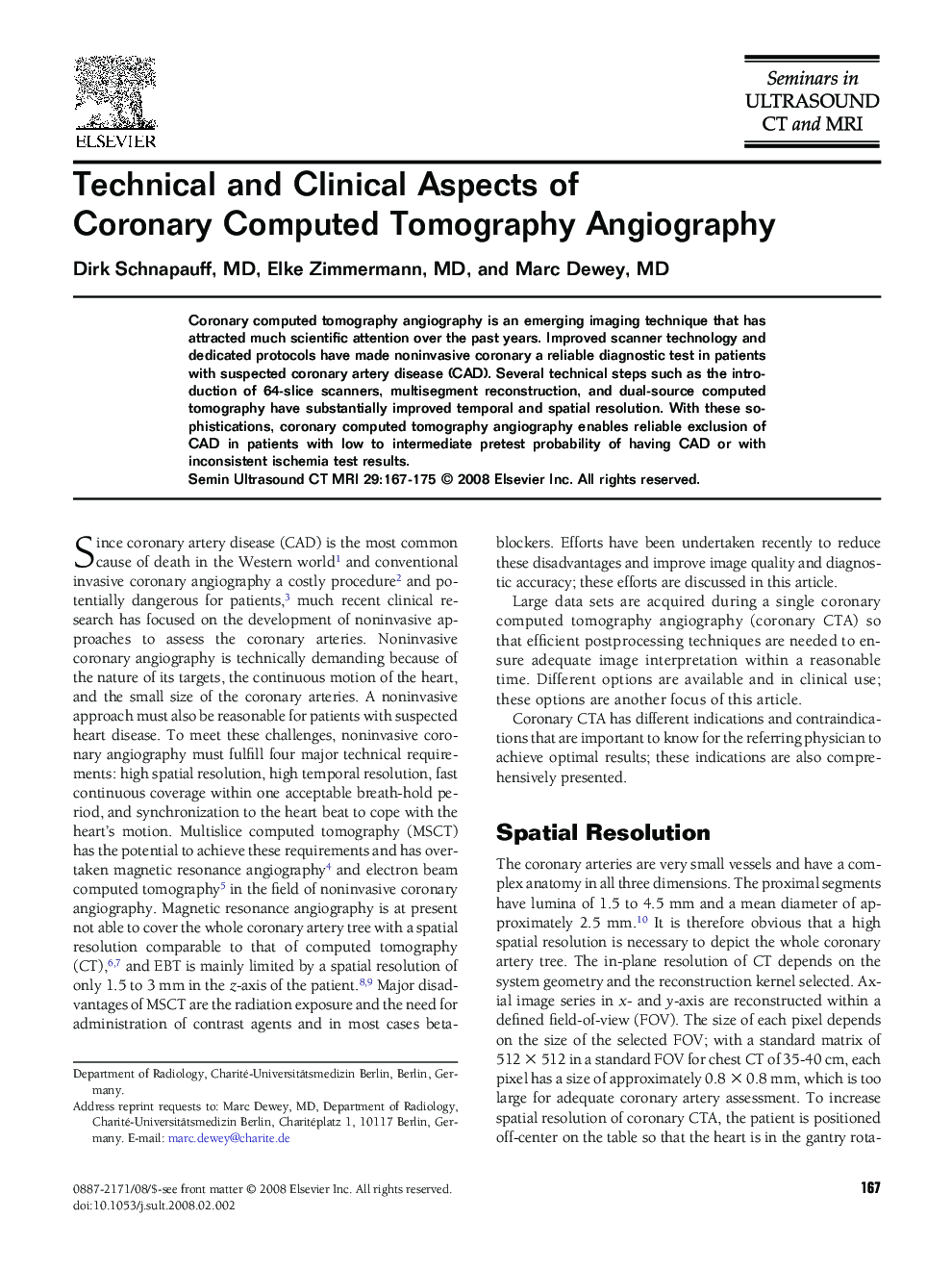 Technical and Clinical Aspects of Coronary Computed Tomography Angiography