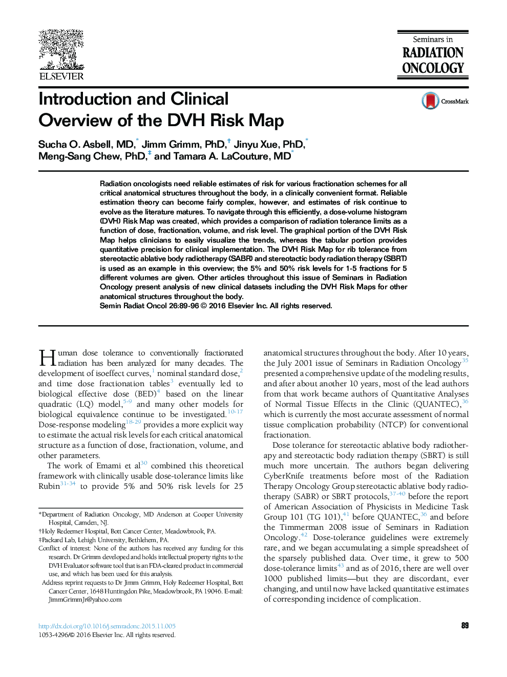 Introduction and Clinical Overview of the DVH Risk Map 