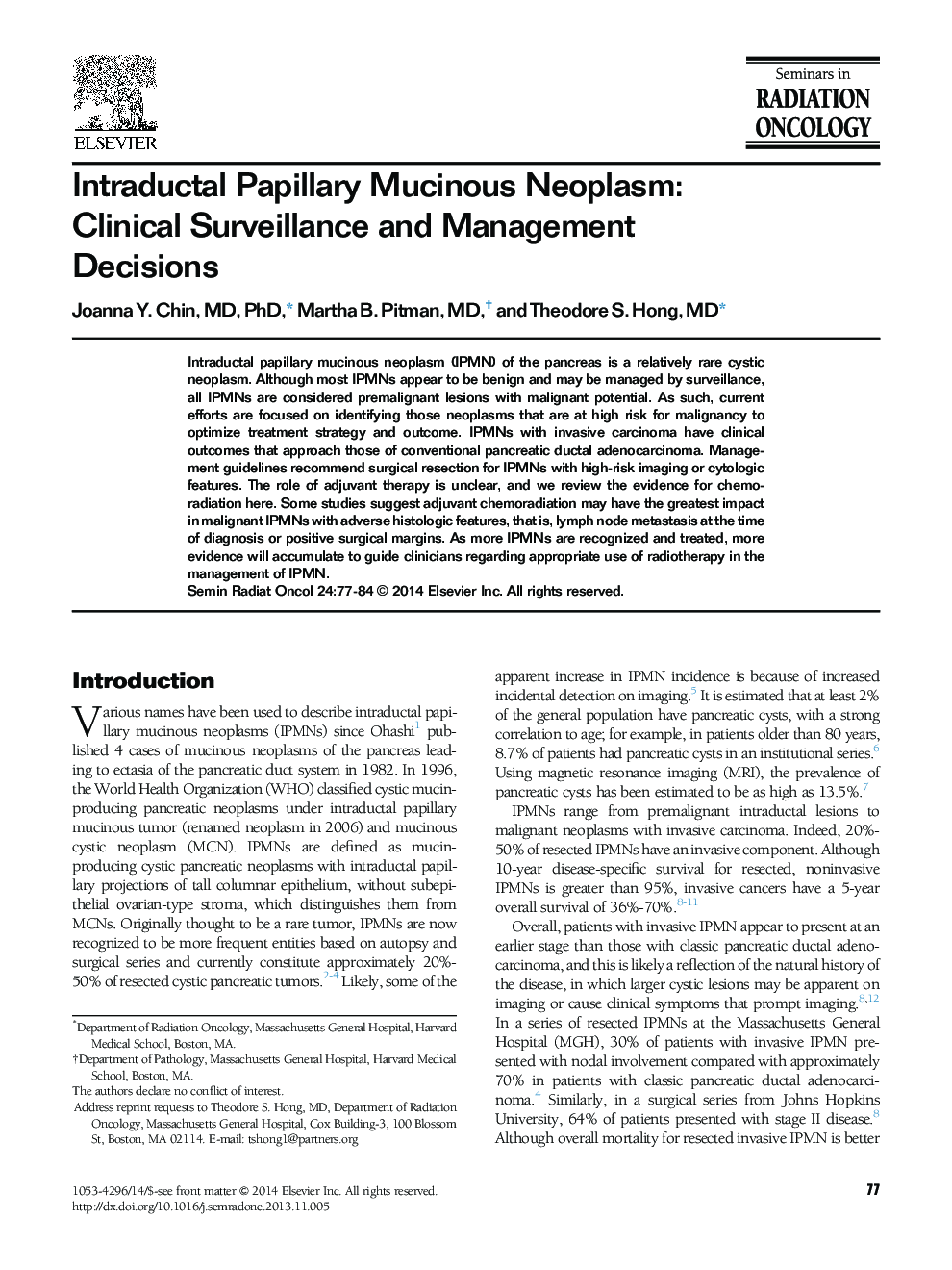 Intraductal Papillary Mucinous Neoplasm: Clinical Surveillance and Management Decisions 