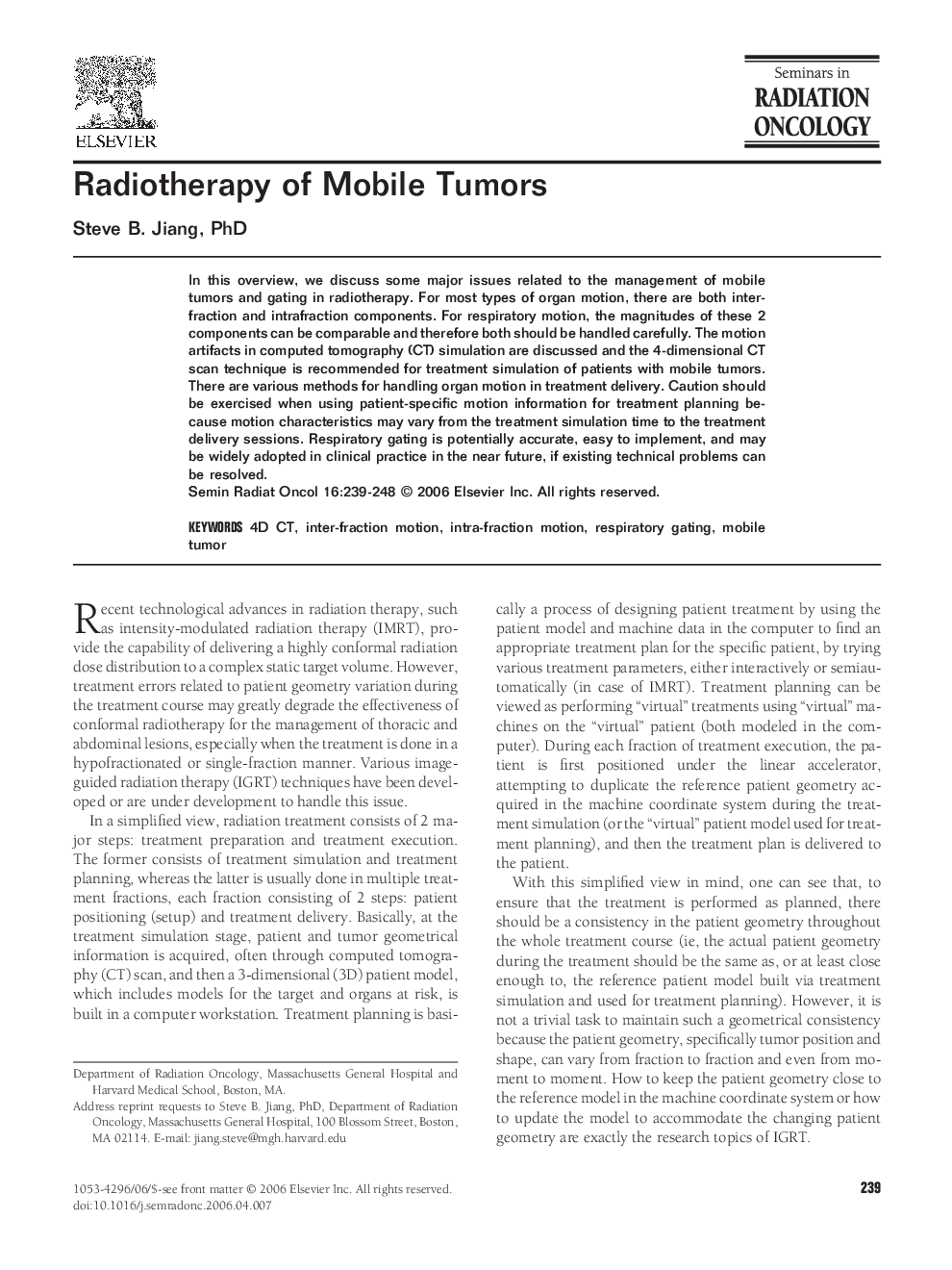 Radiotherapy of Mobile Tumors