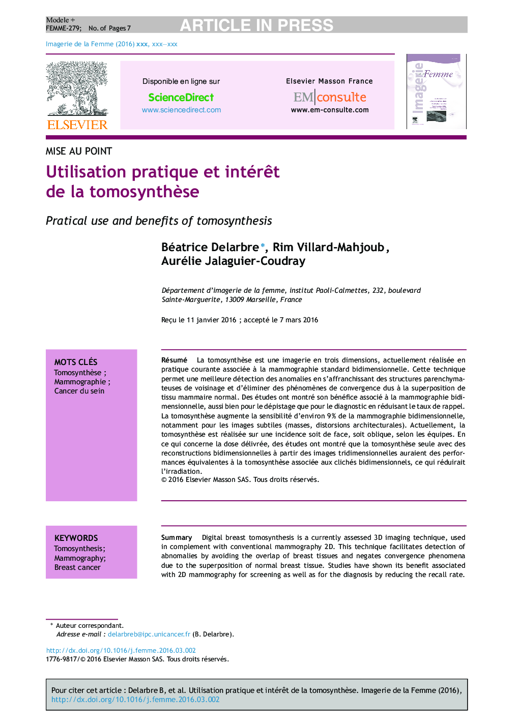 Utilisation pratique et intérÃªt de la tomosynthÃ¨se