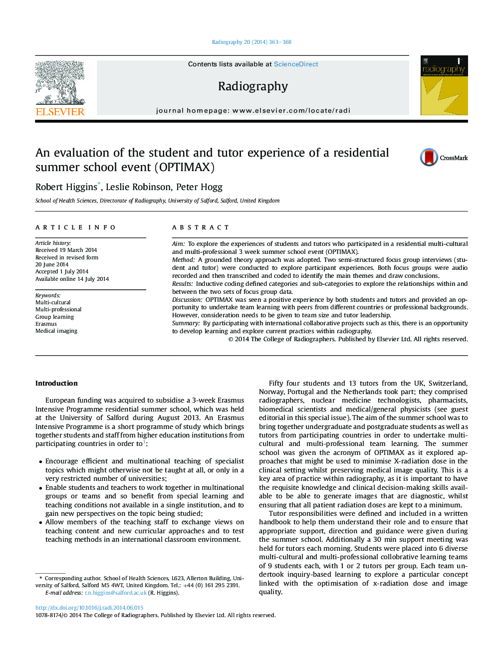An evaluation of the student and tutor experience of a residential summer school event (OPTIMAX)