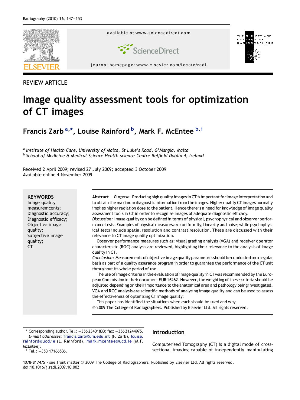 Image quality assessment tools for optimization of CT images