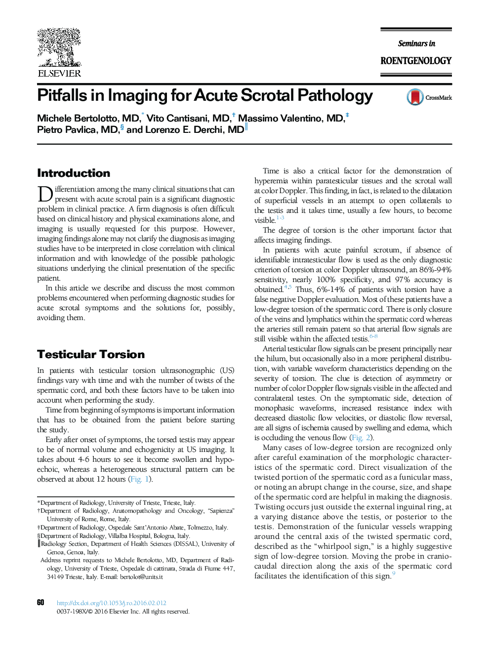 Pitfalls in Imaging for Acute Scrotal Pathology