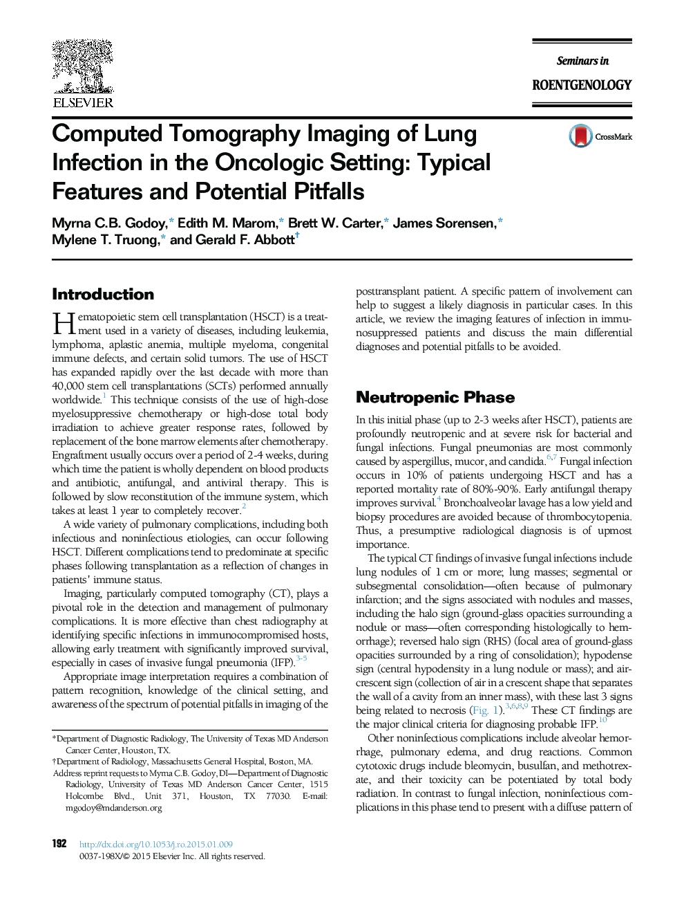 Computed Tomography Imaging of Lung Infection in the Oncologic Setting: Typical Features and Potential Pitfalls