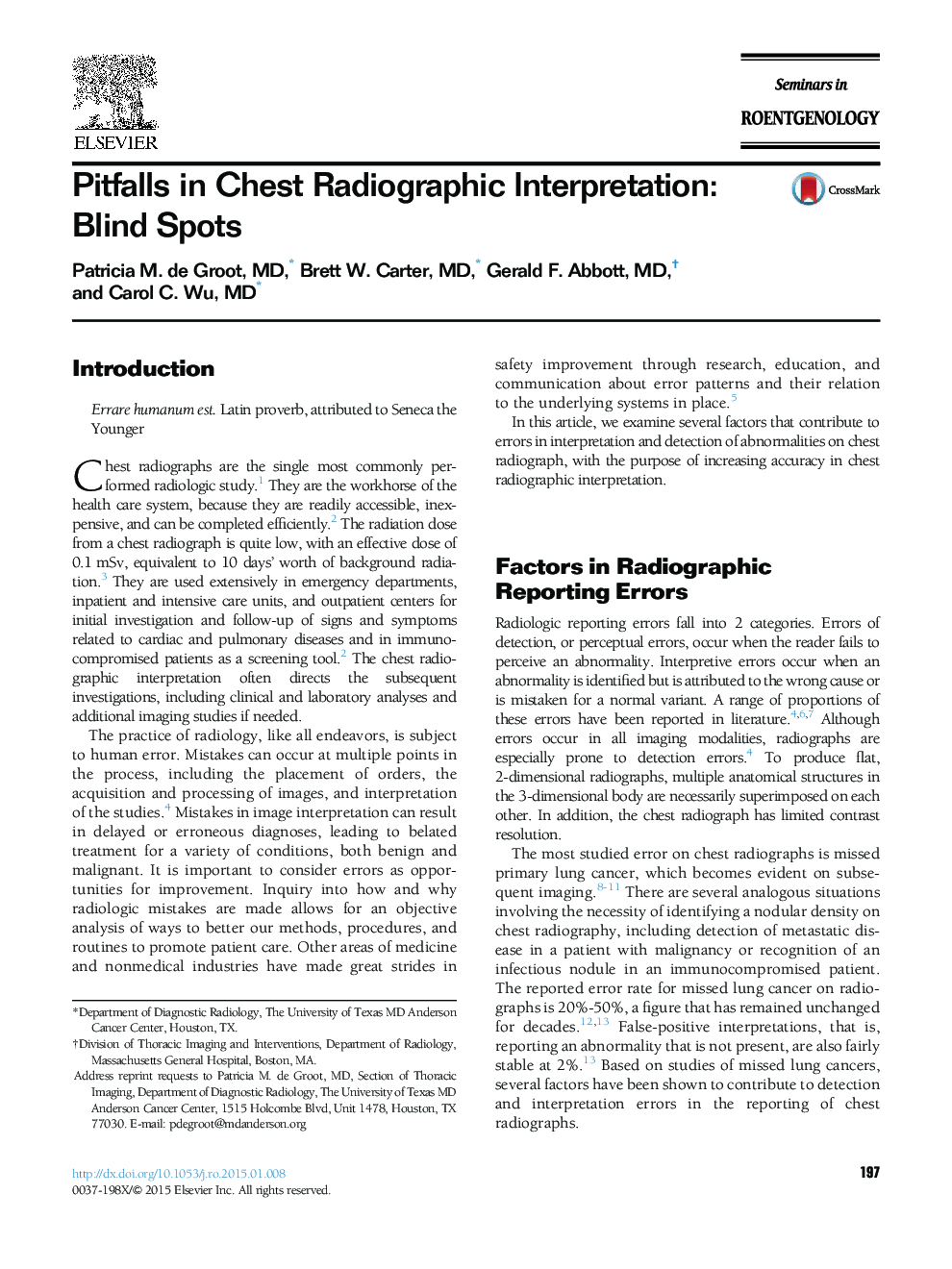 Pitfalls in Chest Radiographic Interpretation: Blind Spots