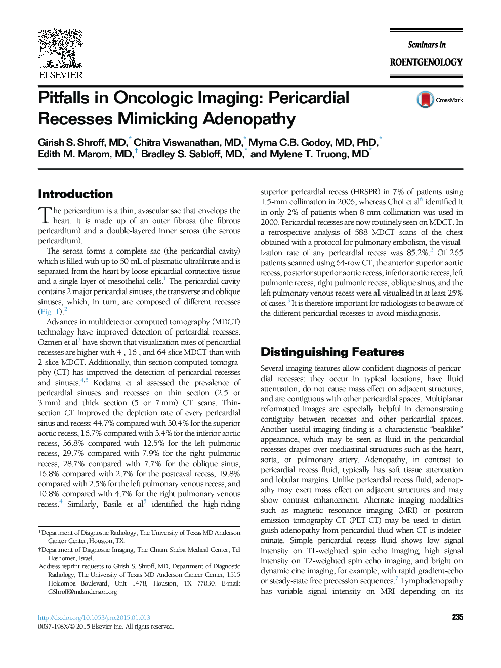 Pitfalls in Oncologic Imaging: Pericardial Recesses Mimicking Adenopathy