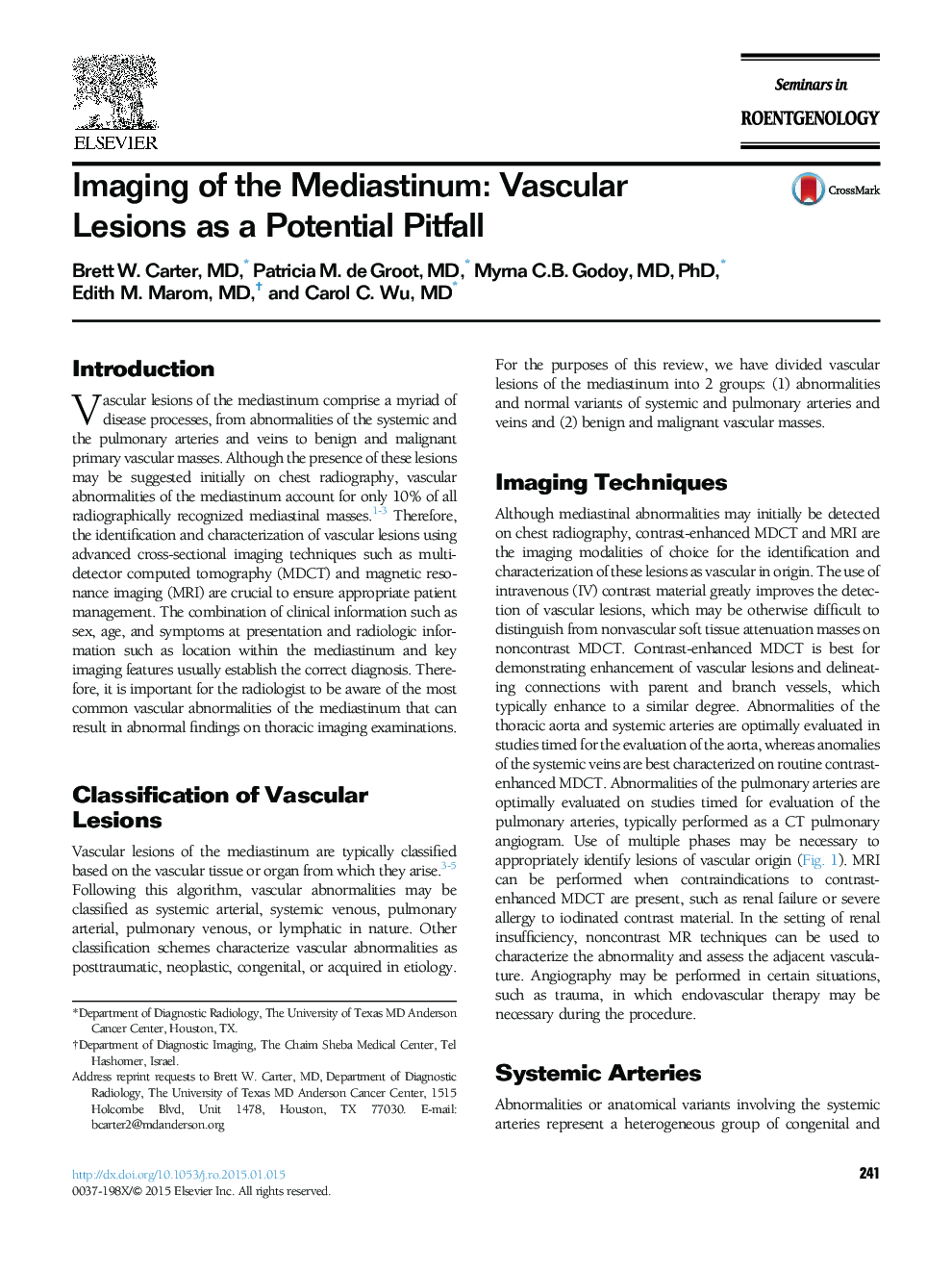 Imaging of the Mediastinum: Vascular Lesions as a Potential Pitfall