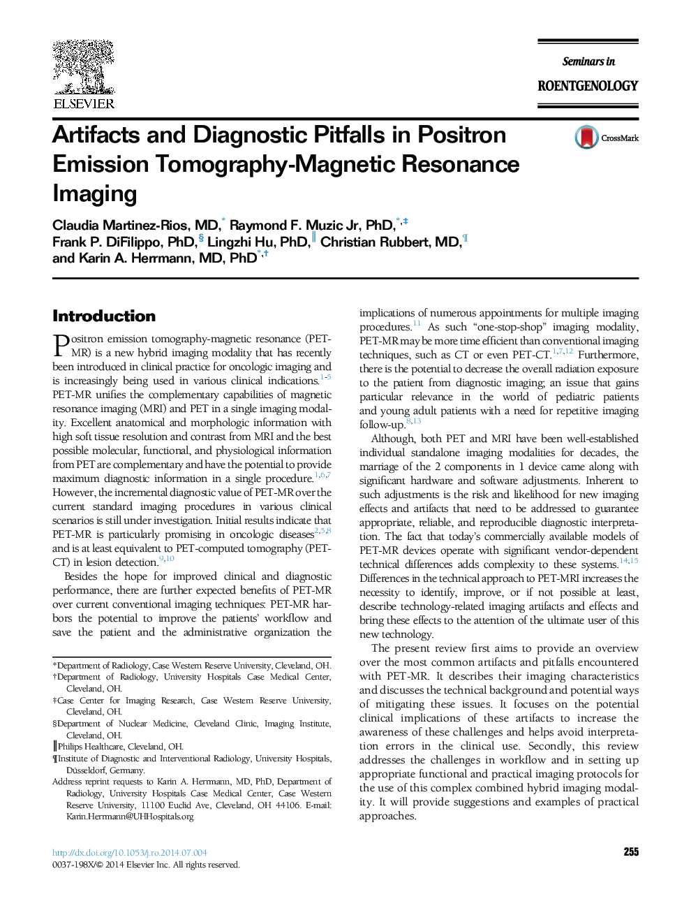 Artifacts and Diagnostic Pitfalls in Positron Emission Tomography-Magnetic Resonance Imaging