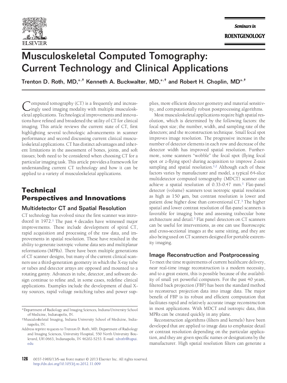 Musculoskeletal Computed Tomography: Current Technology and Clinical Applications