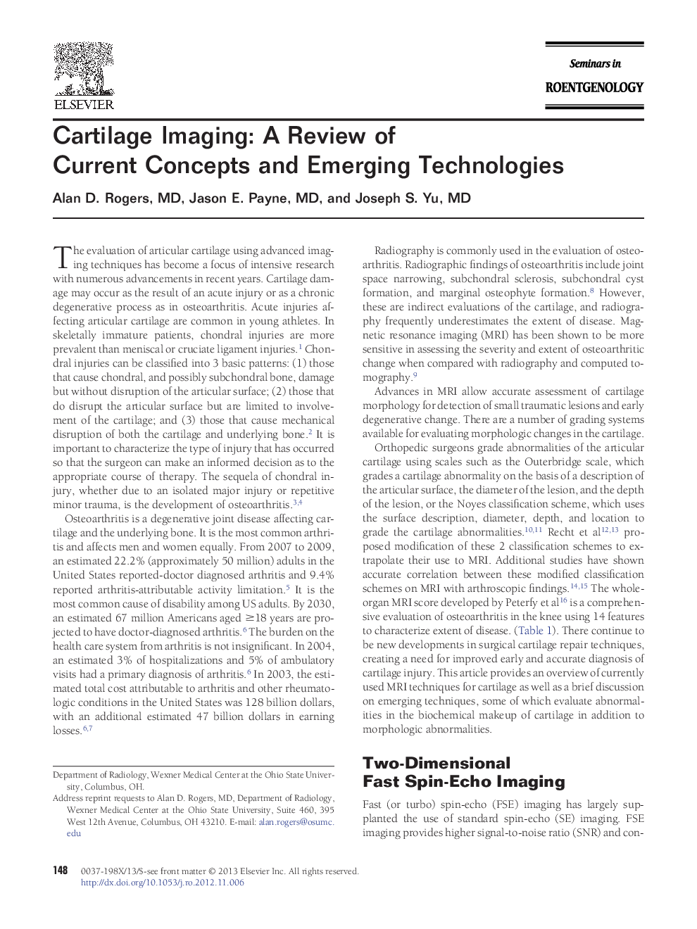 Cartilage Imaging: A Review of Current Concepts and Emerging Technologies