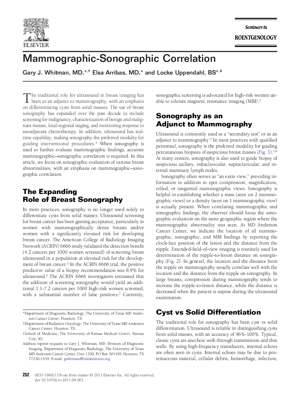 Mammographic-Sonographic Correlation