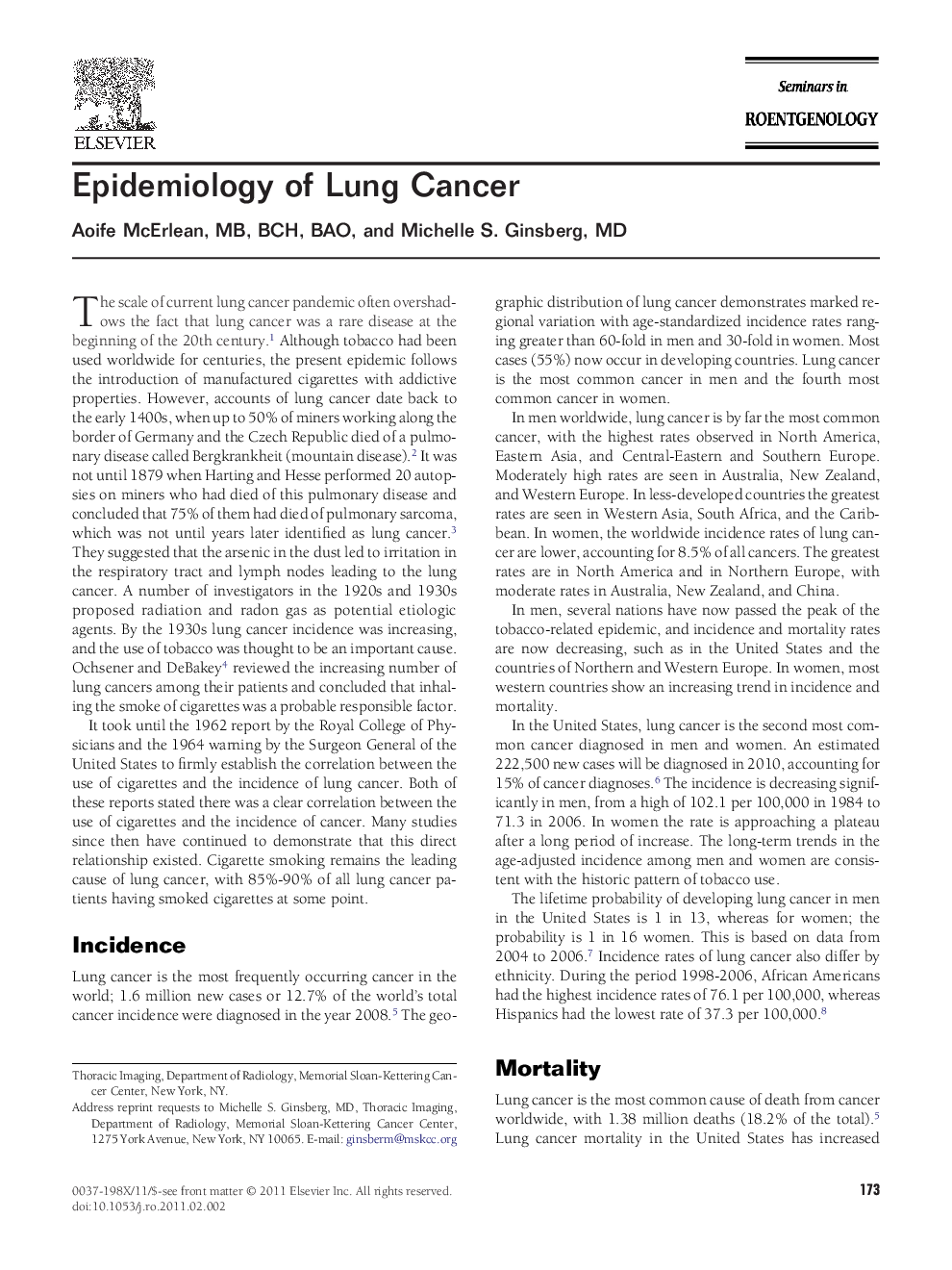 Epidemiology of Lung Cancer