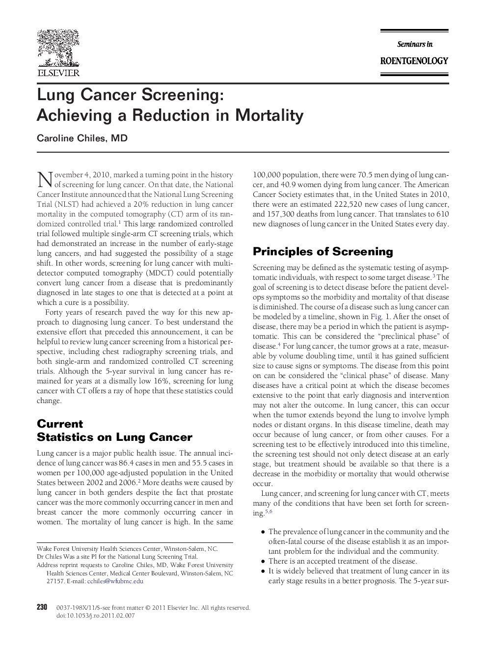 Lung Cancer Screening: Achieving a Reduction in Mortality