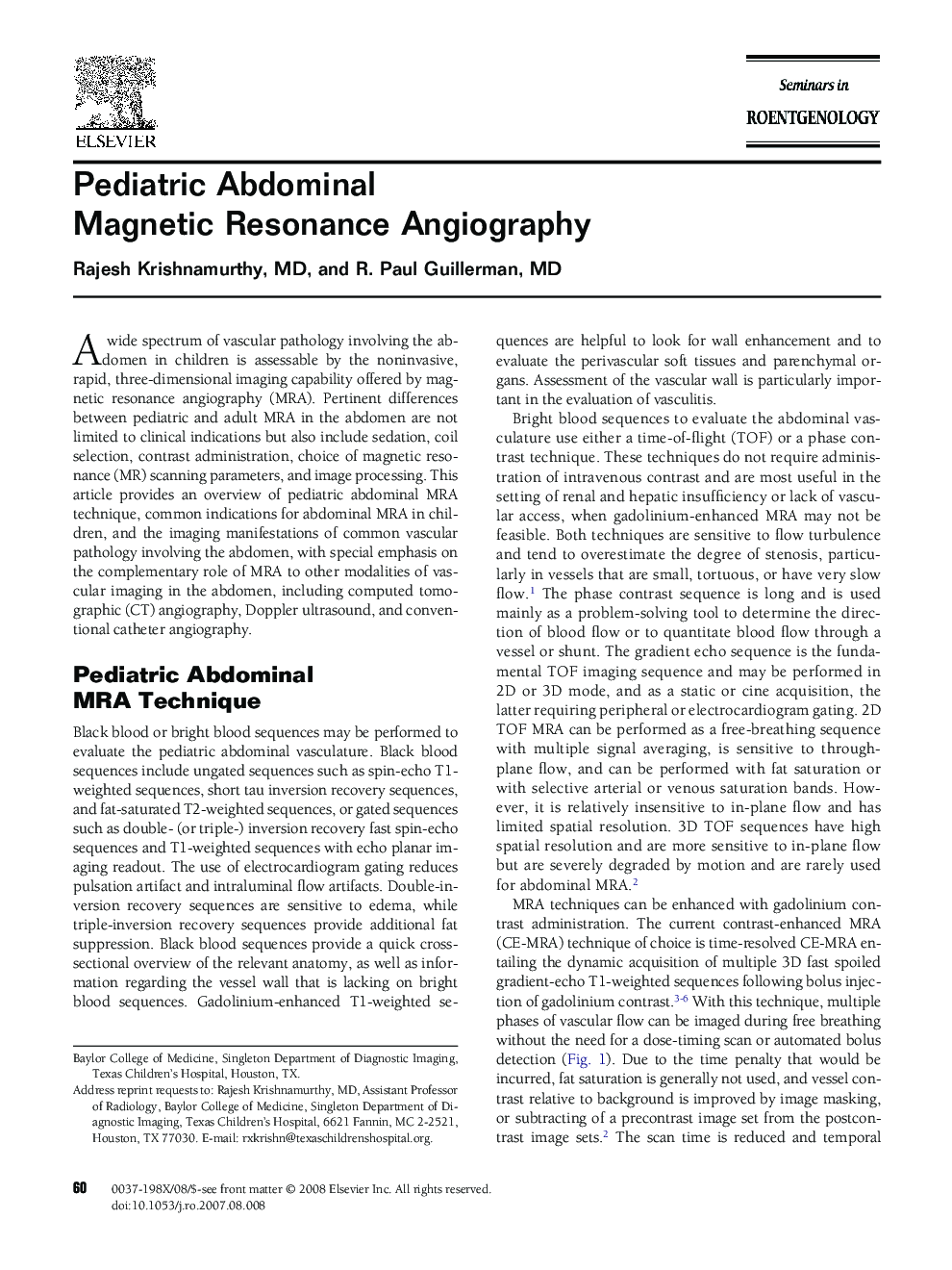Pediatric Abdominal Magnetic Resonance Angiography